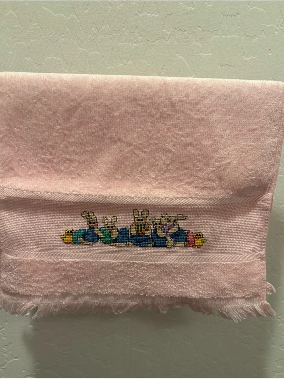 Pink Embroidered Bunny Fingertip Towel
